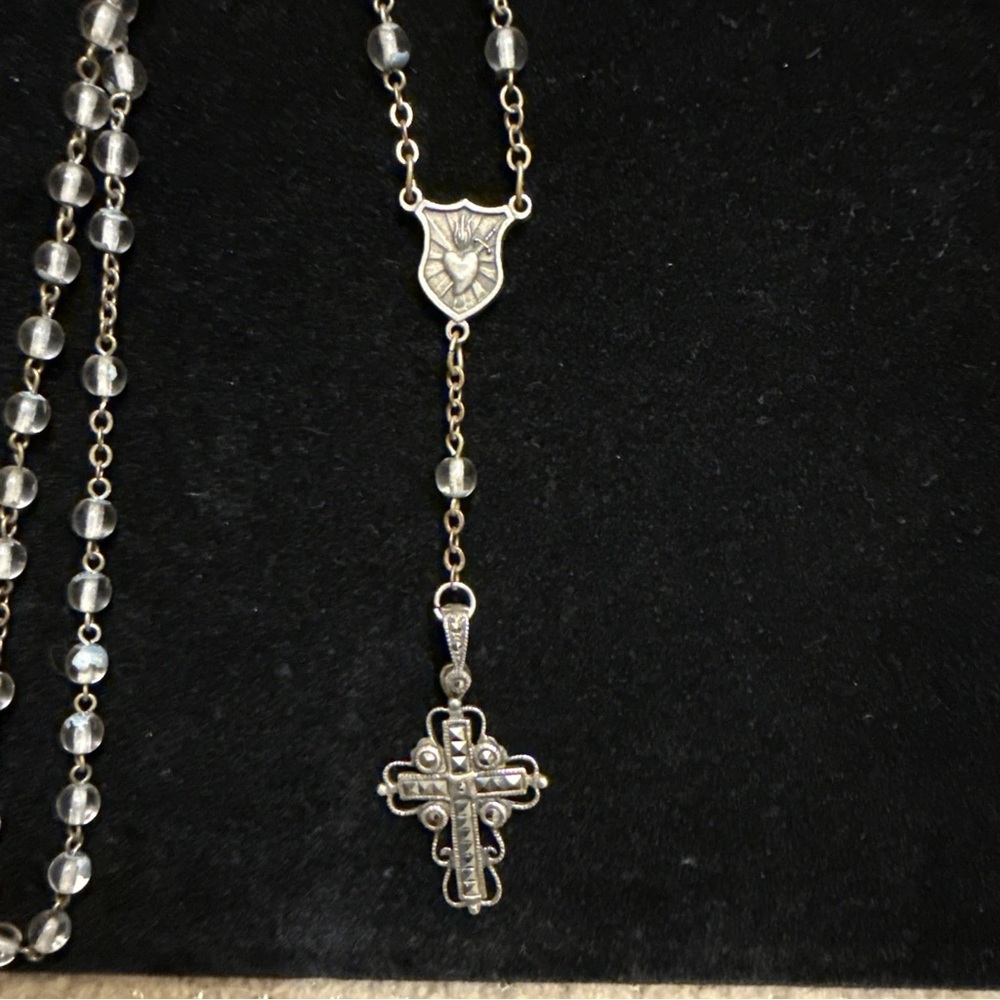 Navajo Sterling Silver Marcasite Crucifix & Reparation Rosary Necklace Catholic